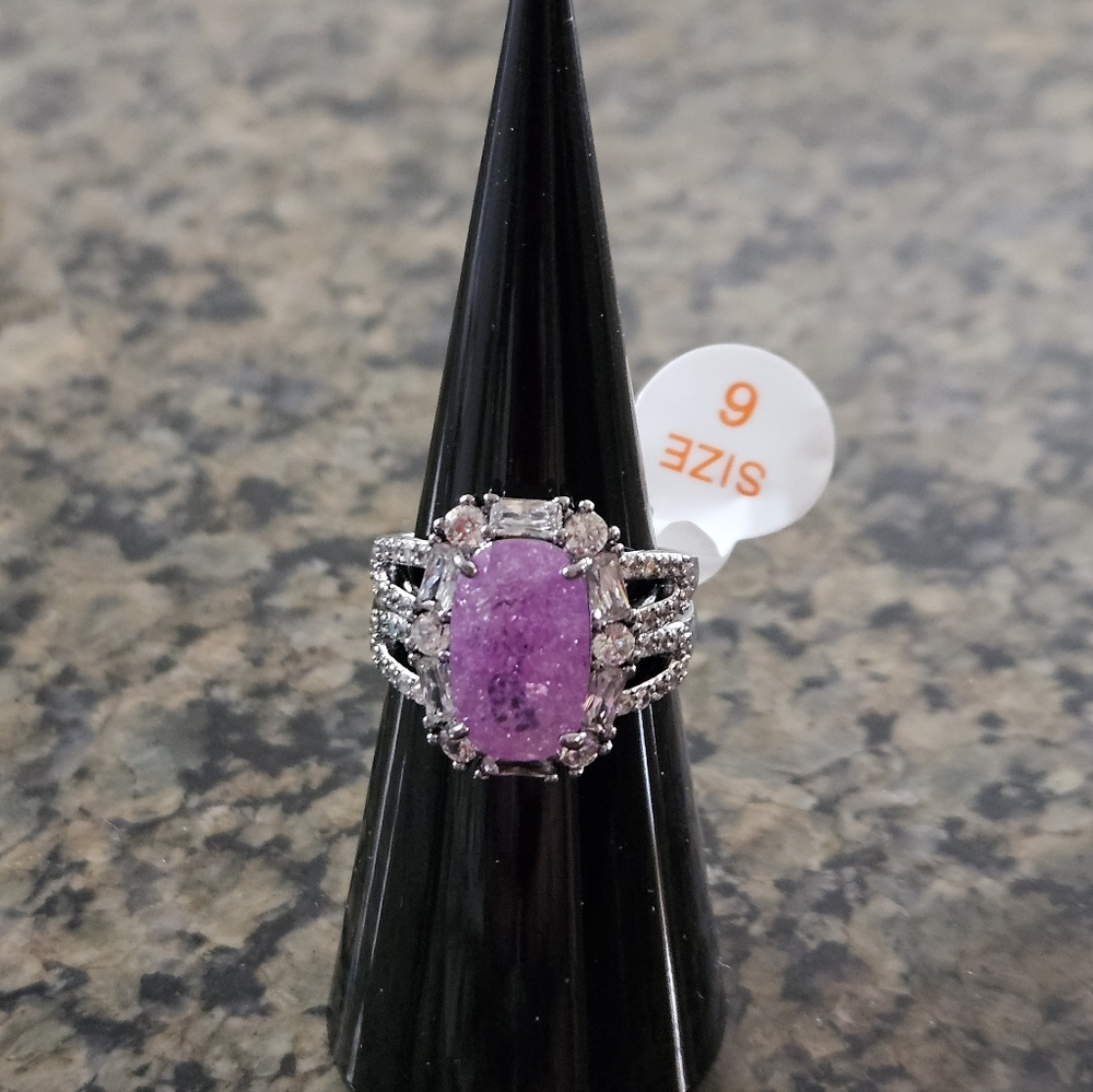 Bomb Party RG40099 "Ringed Heartstrings" Lavender Ice Crystal Sz 6